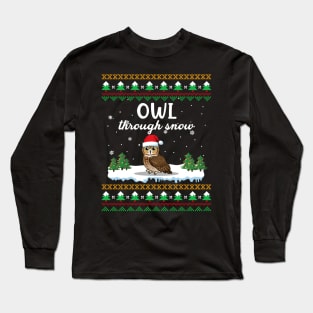 Owl Through Snow Funny Christmas Costume Long Sleeve T-Shirt